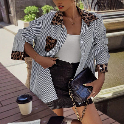 Amelia – Gestreifte Bluse mit Leoparden-Details Damen