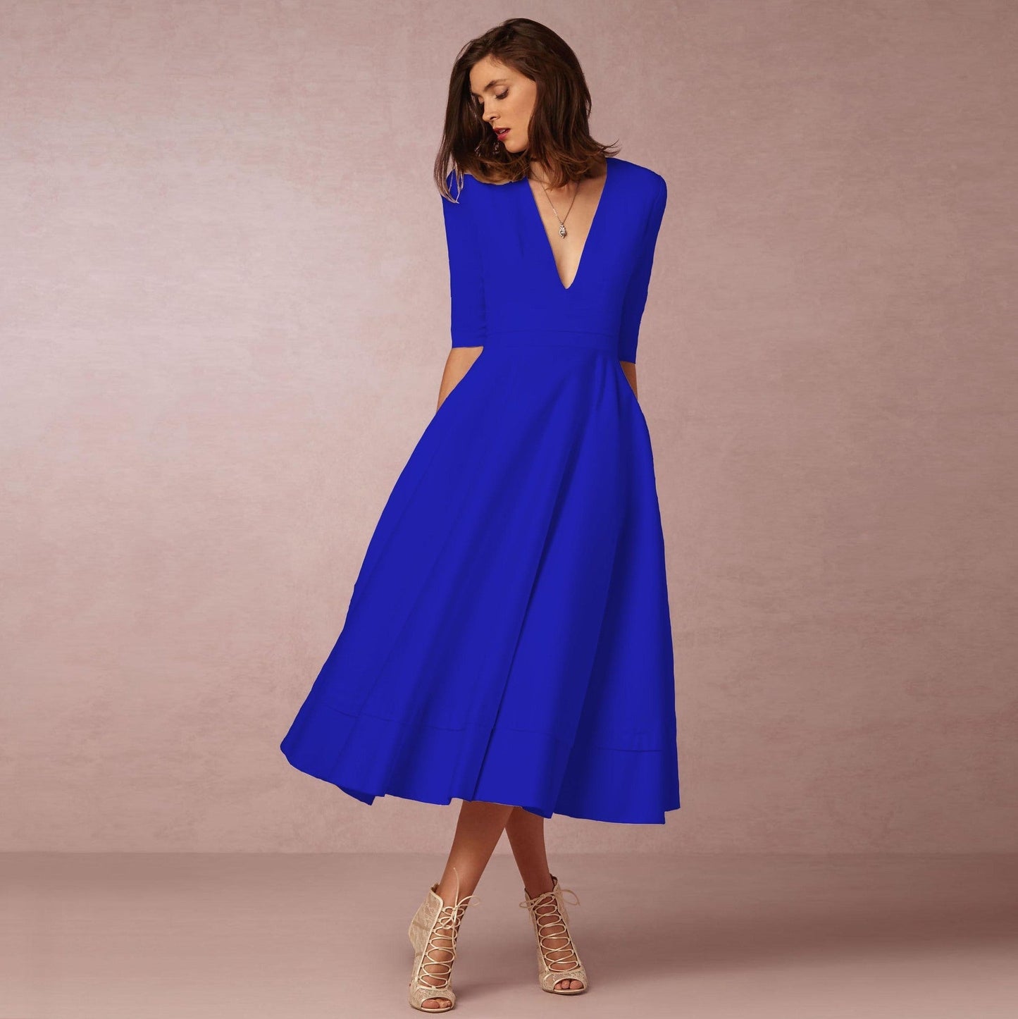Sophia - Damen Midi Kleid mit V-Ausschnitt