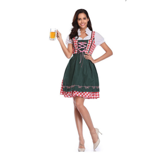 Traditionelles Mini-Dirndlkleid mit Karomuster und Schnürmieder