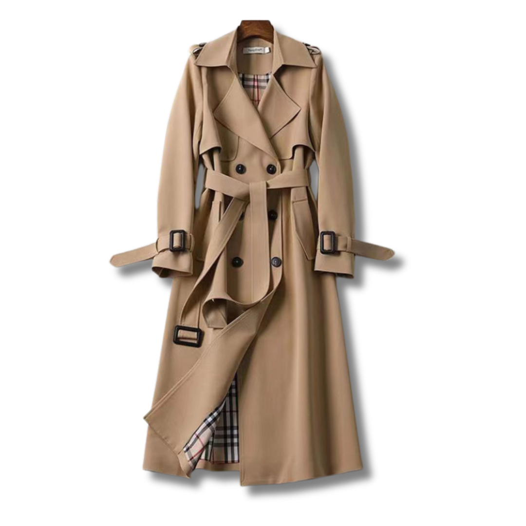 Geneviève - Damen Trenchcoat mit Bindegürtel und Doppelreiher