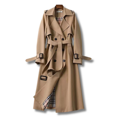 Geneviève - Damen Trenchcoat mit Bindegürtel und Doppelreiher