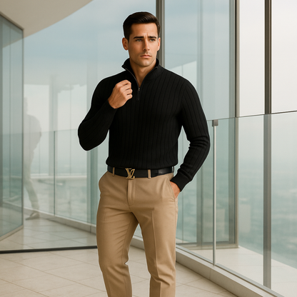 Felix – Herren Strickpullover mit Stehkragen und Reißverschluss