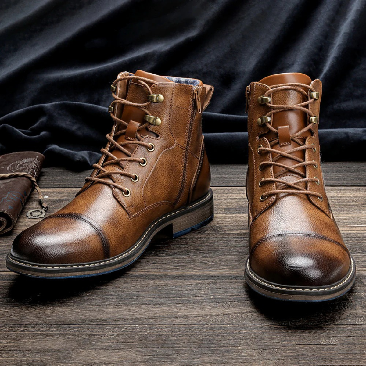 David – Herren Leder-Stiefeletten mit Schnürung