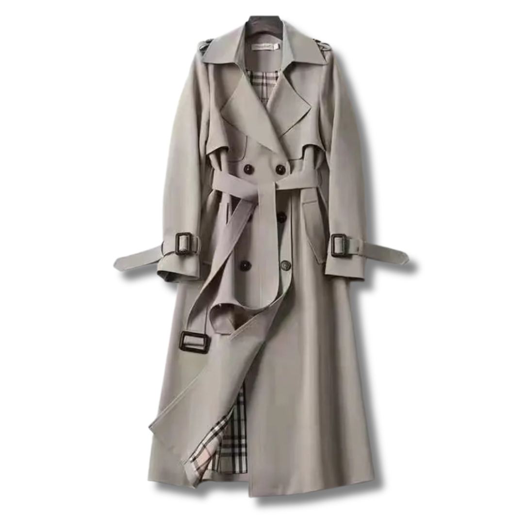 Geneviève - Damen Trenchcoat mit Bindegürtel und Doppelreiher