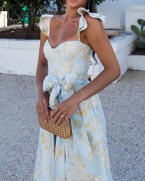 Elena - Damen Sommerkleid mit Blumendruck und Schleife