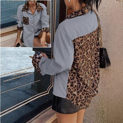 Amelia – Gestreifte Bluse mit Leoparden-Details Damen