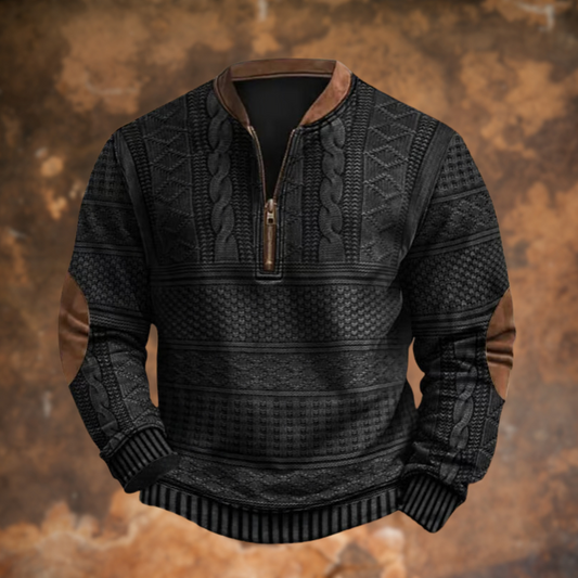 Rafael - Herren Pullover mit halbem Reißverschluss und Wildleder-Details