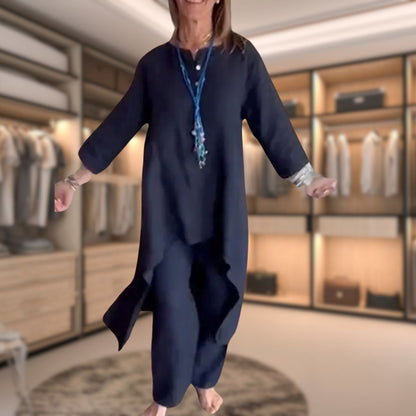 Aurora - Langes Leinenset für Damen mit Tunika und Hose mit weitem Bein