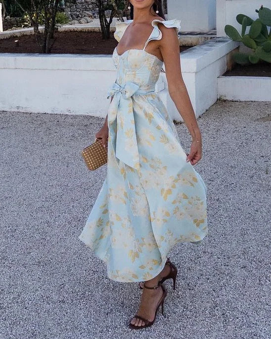 Elena - Damen Sommerkleid mit Blumendruck und Schleife