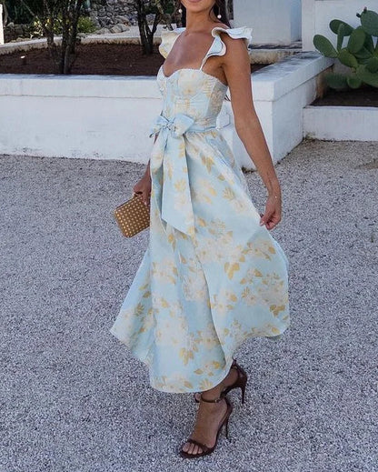 Elena - Damen Sommerkleid mit Blumendruck und Schleife