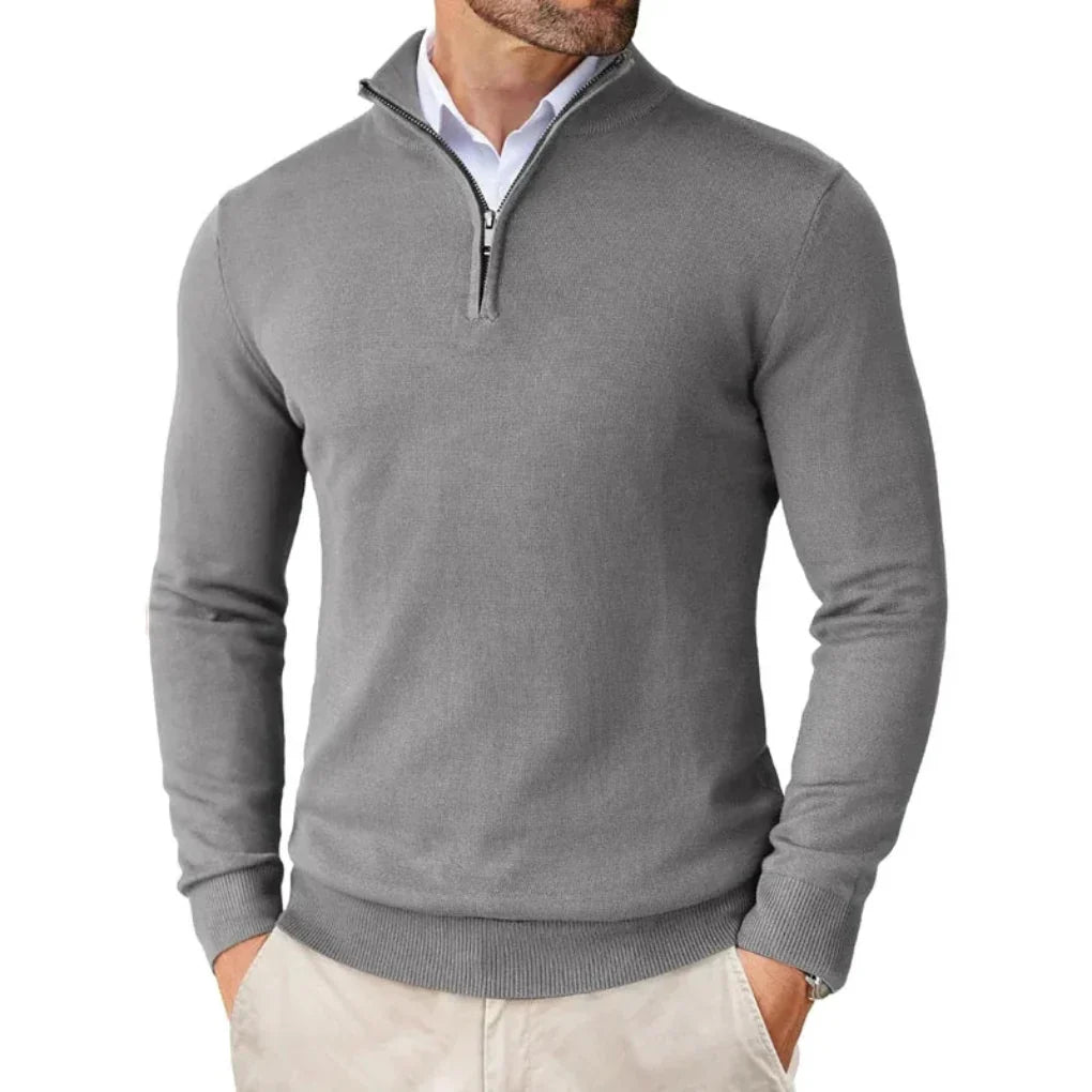 Leonardo - Herren Strickpullover mit halbem Reißverschluss