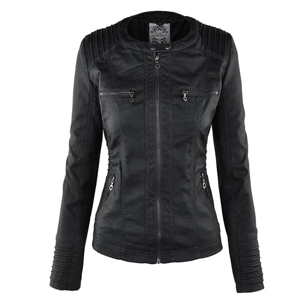 Jana – Damen Lederjacke mit Kapuze und Reißverschluss