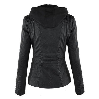 Jana – Damen Lederjacke mit Kapuze und Reißverschluss