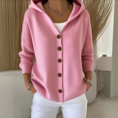 Mira - Damen Strickjacke mit Kapuze und Knopfleiste