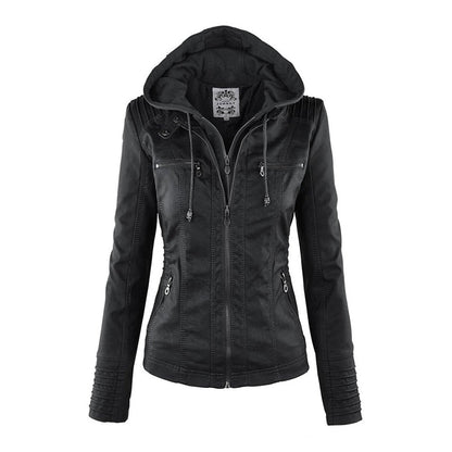 Jana – Damen Lederjacke mit Kapuze und Reißverschluss