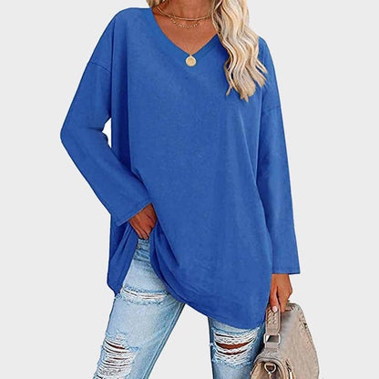 Naomi - Damen Oversize Longshirt mit V-Ausschnitt