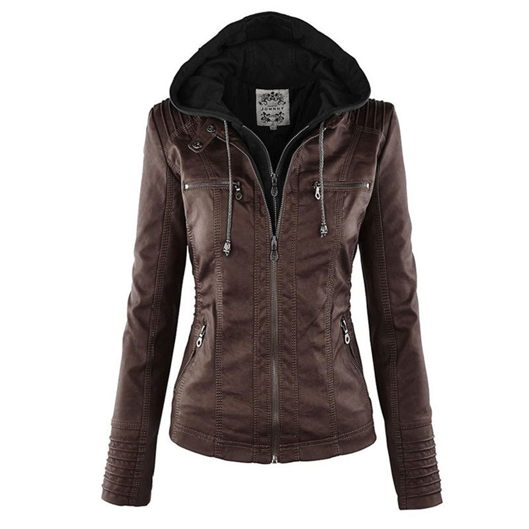 Jana – Damen Lederjacke mit Kapuze und Reißverschluss