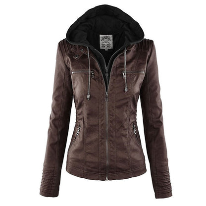 Jana – Damen Lederjacke mit Kapuze und Reißverschluss
