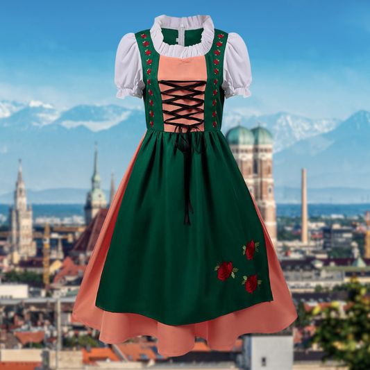 Traditionelles Midi-Dirndlkleid mit Schnürmieder und Blumenstickerei