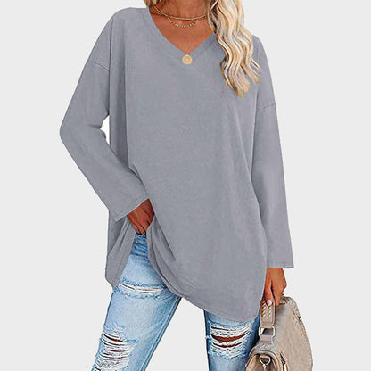 Naomi - Damen Oversize Longshirt mit V-Ausschnitt