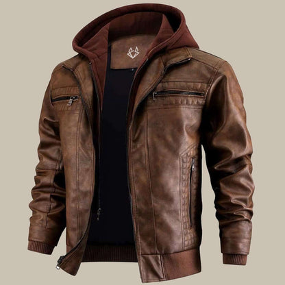 Adrian – Herren Lederjacke mit abnehmbarer Kapuze