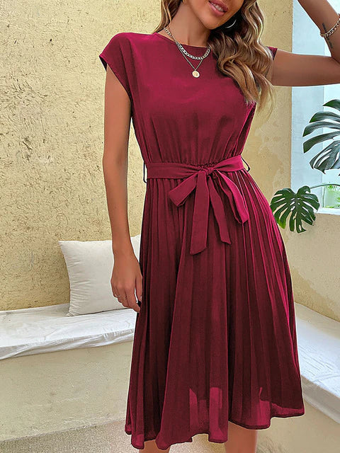 Camila - Lässig-schickes Damen-Plissee-Midikleid mit Gürtel