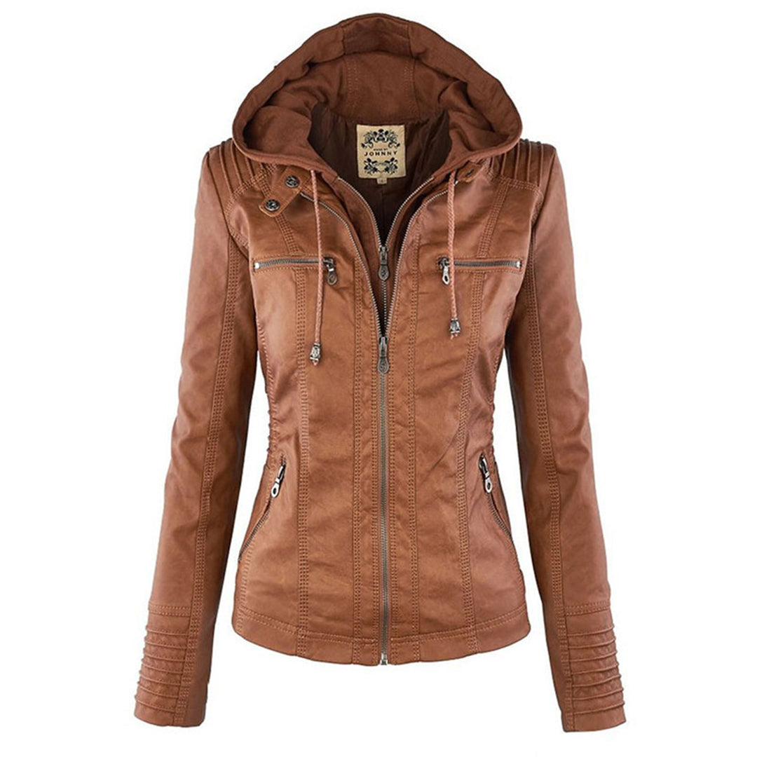 Jana – Damen Lederjacke mit Kapuze und Reißverschluss
