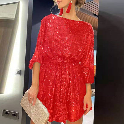 Camille – Glitzerndes Pailletten Minikleid mit Gürtel Damen