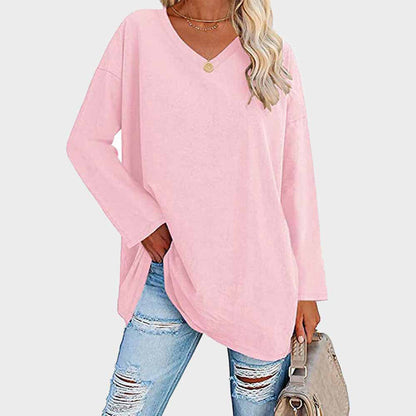 Naomi - Damen Oversize Longshirt mit V-Ausschnitt