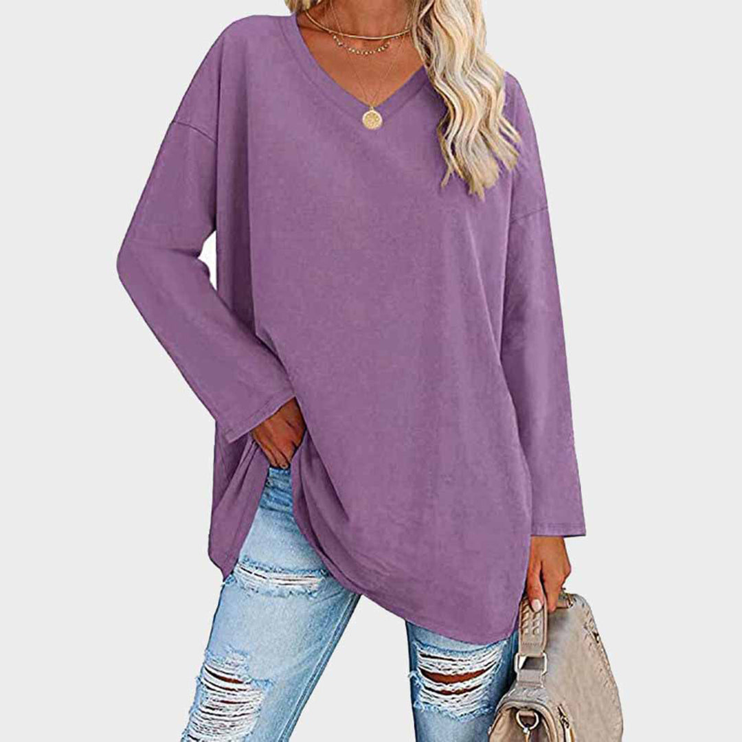 Naomi - Damen Oversize Longshirt mit V-Ausschnitt