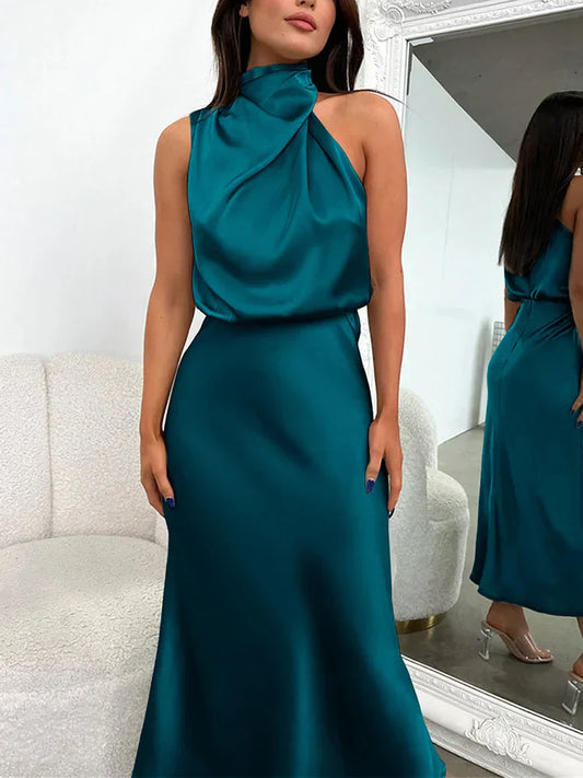 Isabella - Damen Satin Kleid mit Stehkragen