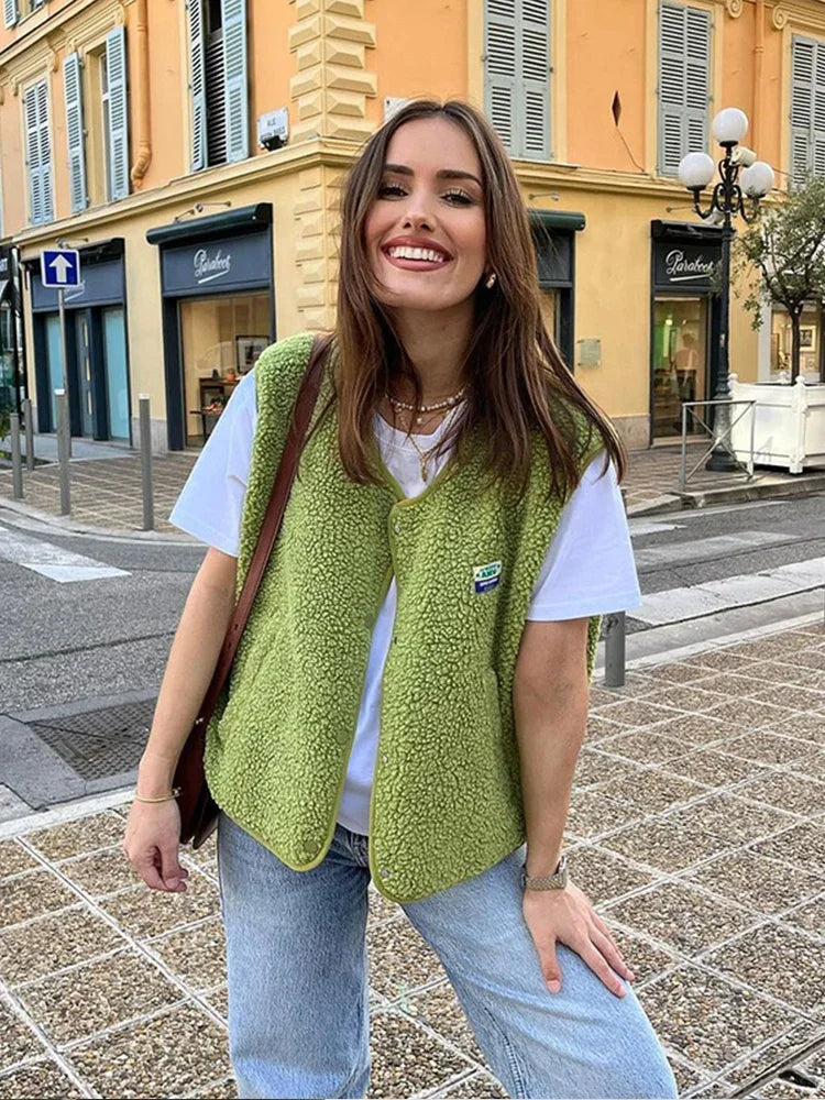 Alina - Damen Fleece Weste mit Knöpfen