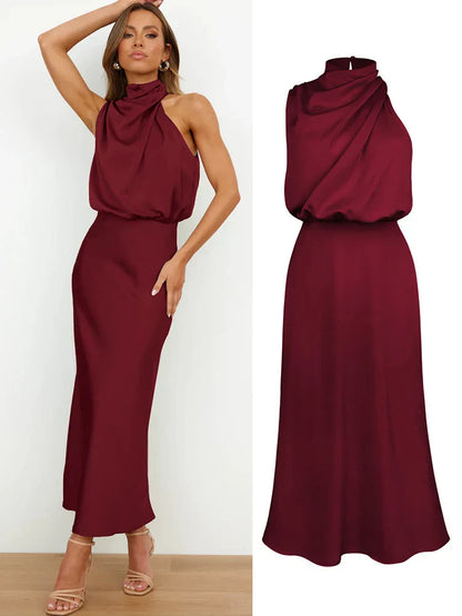Isabella - Damen Satin Kleid mit Stehkragen