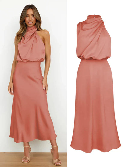 Isabella - Damen Satin Kleid mit Stehkragen