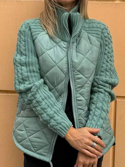 Nora – Damen Steppjacke mit Strickärmeln und Reißverschluss