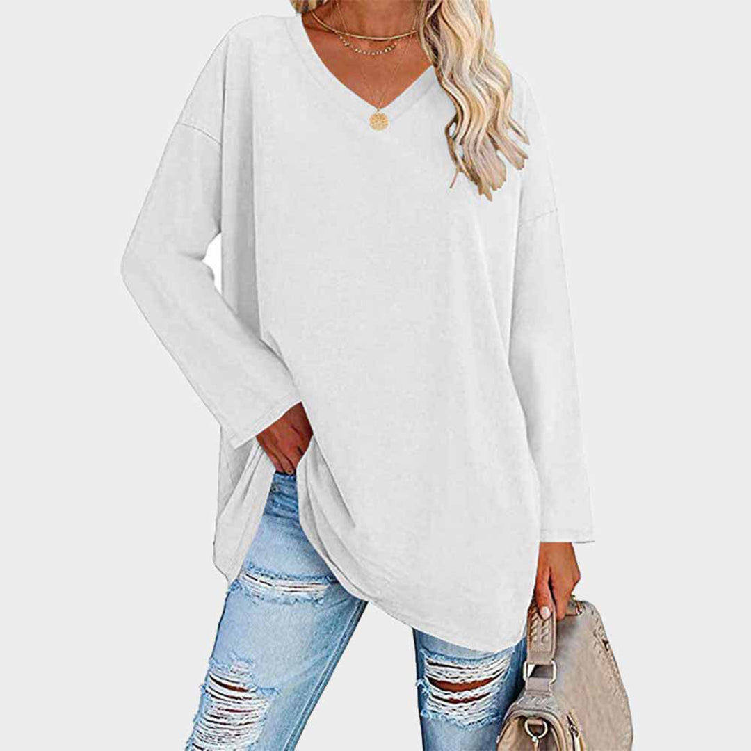 Naomi - Damen Oversize Longshirt mit V-Ausschnitt