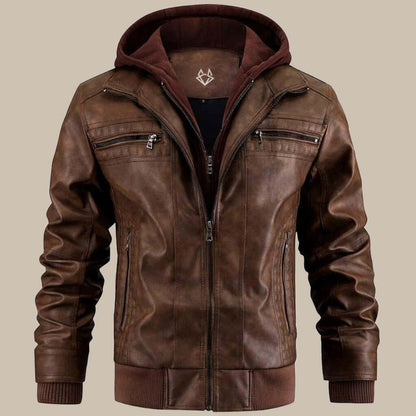 Adrian – Herren Lederjacke mit abnehmbarer Kapuze