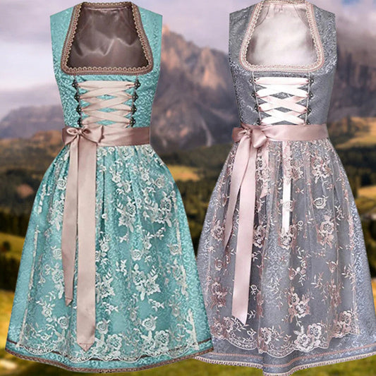 Oktoberfest Dirndl Kleid mit Schürze und floraler Spitze