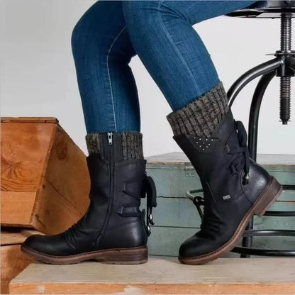 Mira - Damen Winterboots mit Schnürung und Nieten-Details