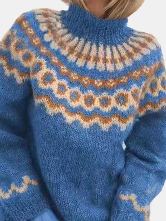 Freya - Damen Strickpullover mit Muster und Stehkragen