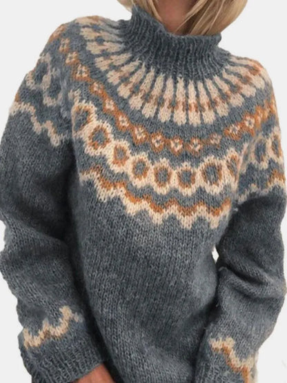 Freya - Damen Strickpullover mit Muster und Stehkragen