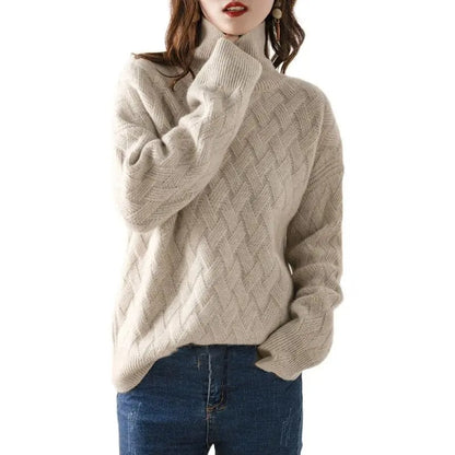 Sofia - Damen Strickpullover mit Rollkragen und Zopfmuster