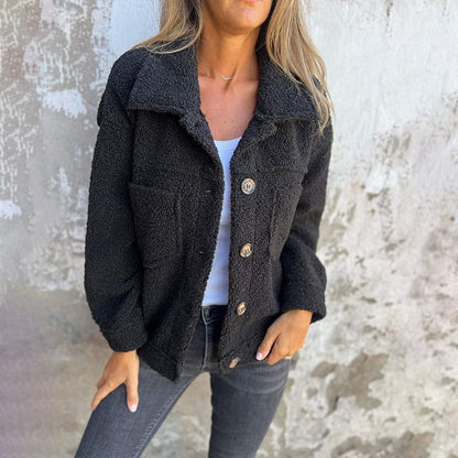 Clara - Damen Teddyjacke mit Knöpfen weich warm