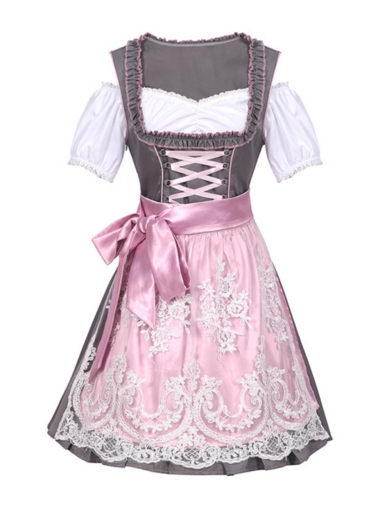 Elegantes Midi-Dirndlkleid mit Satinband und Spitzenapplikationen