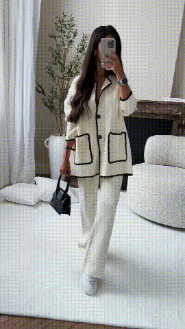 Isabelle - Damen Zweiteiler mit Kontrastnähten und Taschen