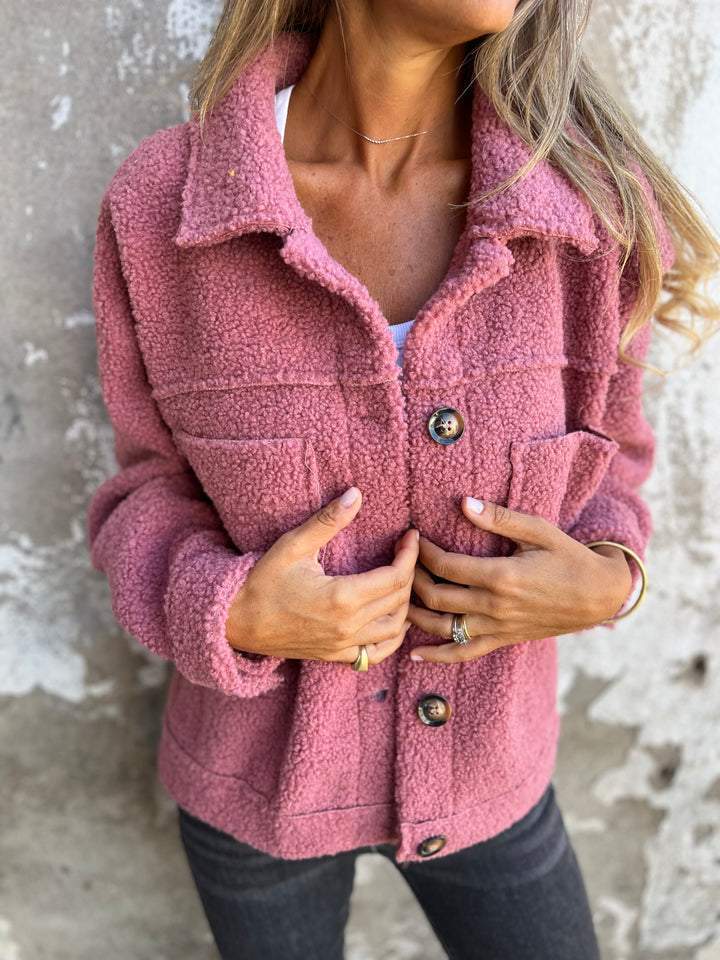 Clara - Damen Teddyjacke mit Knöpfen weich warm