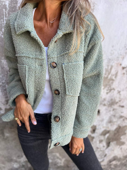 Clara - Damen Teddyjacke mit Knöpfen weich warm