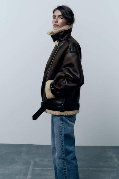 Amara – Shearling Aviator Jacke Damen