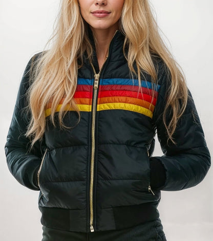 Sina – Damen Steppjacke mit Retro-Streifen und Kapuze