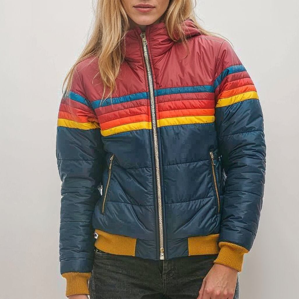 Sina – Damen Steppjacke mit Retro-Streifen und Kapuze